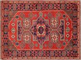 handmade Geometric Kargahi Rust Blue Hand Knotted RECTANGLE 100% WOOL area rug 6x9
